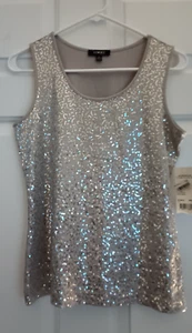 Elementz Petite Size Medium/ Sleeveless Sequin Tank Top Silver Gray - Picture 1 of 3