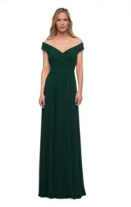 La Femme Emerald Green Off the Shoulder Net Jersey Long Dress Size 10 $389 - Picture 1 of 2