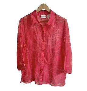 Neu mit Etikett Alfred Dunner Größe 16 Port Antonio Top dunkelrosa rot durchsichtig Knopfleiste - Bild 1 von 11