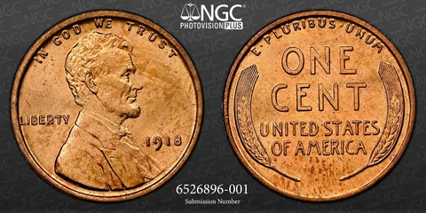 1918-P  1C LINCOLN WHEAT CENT NGC MS65 RD #6526896-001 "RED" GEM WITH EYE APPEAL Cover