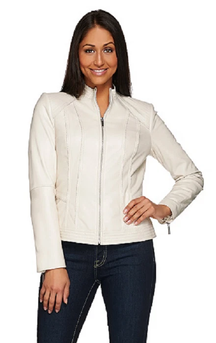 G.I.L.I. Chaqueta de cuero frontal con cremallera con detalle de costura, tiza, talla 2, precio de venta sugerido por el fabricante $303 Foto 1 de 4