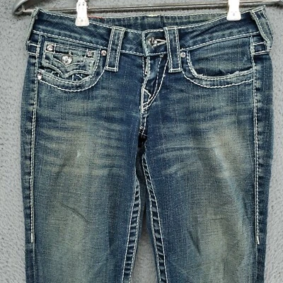 True Religion Disco Billy Big T Low Rise Jeans Crystals Bling Flap Pockets 24x32 - Image 1 of 4