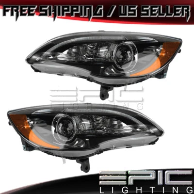 2011-2014 Chrysler 200 Black Bezel Headlights Headlamps - Left Right Sides Pair Foto 1 de 2