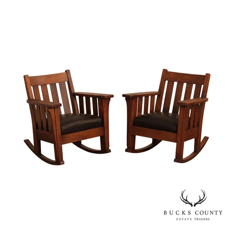 Harden Antique Mission Oak And Leather Pair Of Rockers Cover