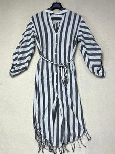 FRAME Striped Cotton Gauze Cover Up Dress Beach Dress Button Black & White M-L - Picture 1 of 8