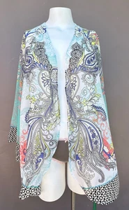 Soft Surroundings Muse Kimono Topper Bohemian Sheer Size L Open Front Sequins - Picture 1 of 13