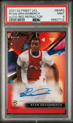 2021-22 Topps Finest UCL Ryan Gravenberch Red Refractor Auto 1/5 PSA 9 Mint - Image 1 of 2