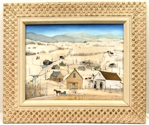 Pintura al óleo de arte popular firmada por Cheryl Korb (estadounidense b.1965) a bordo 14x11 - Imagen 1 de 8