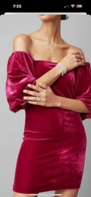 Vestido Rebecca Minkoff Vienne S Rojo Fucsia con Mangas Hinchadas Forrado Nuevo con Etiquetas Terciopelo Foto 1 de 4