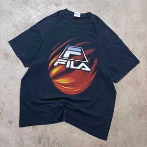 RARE Vintage 90s Fila Made in USA Logo Tee Retro Throwback Black Size Large - Picture 1 of 8