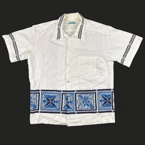 Vintage 60’s Penneys Hawaii Barkcloth Shirt White GUC Men’s Size Large - Bild 1 von 12