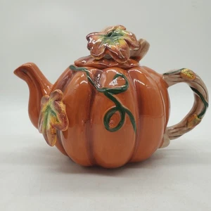Harvest Spice Pumpkin Tea Pot w/Lid Fall Harvest Decor Ceramic Sculpted Autumn  - Picture 1 of 16