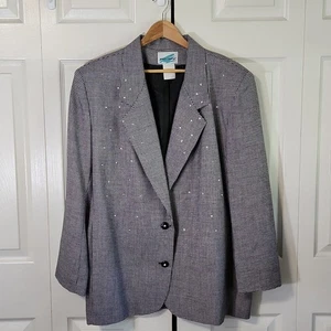 Vintage Susan Graver Black & White Strass Hahnentritt Blazer Jacke Gr. XXL - Bild 1 von 9