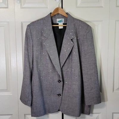 Chaqueta Blazer De Colección Susan Graver Blanco y Negro Estrás Pata de Gallo Talla XXL Foto 1 de 4
