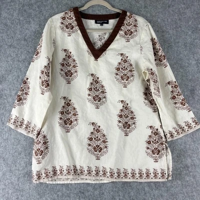 Camiseta túnica Jones New York de lino para mujer grande manga 3/4 floral costera playera Foto 1 de 4