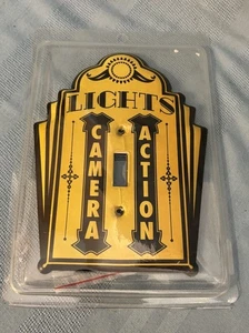Lights Camera Action Light Switch Cover Metal Yellow Black Movie Room Retro - Picture 1 of 6