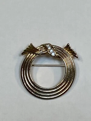 Avon Broach Pin Circle Rhinestones Vintage Metal Goldtone Fashion Jewelry Ladies - Image 1 of 2