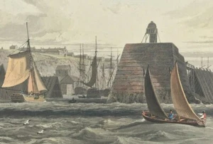 Mary Port Harbour Cumberland Shipyard famous ports Daniell colour prints 1816 - Picture 1 of 4