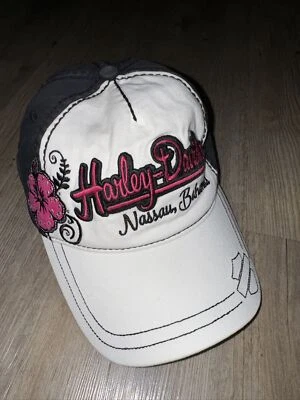 Gorra Harley Davidson Nassau Bahamas para mujer con hebilla ajustable azul blanco rosa Foto 1 de 4
