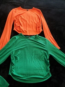 JUNIORS 2-RIBBED ROUCHED CROPPED TOPS BY:SHEIN SIZE:L *NEW WITHOUT TAGS* - Picture 1 of 6
