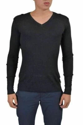 Suéter Just Cavalli Para Hombre Gris 100% Lana Cuello en V Manga Larga US L IT 52 Foto 1 de 4