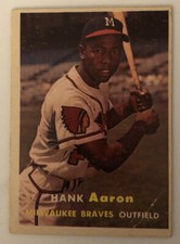 1957 Topps Hank Aaron Baseball Card #20 Milwaukee Braves HOF Low-Grade Creased