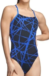 NWT SPEEDO HARD WIRED ONE BACK ONE PIECE ENDURANCE+ SWIMSUIT BLUE/BLACK 28 - Picture 1 of 7