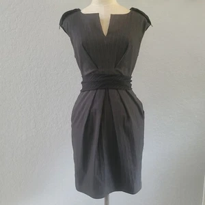 Yoana Baraschi Sheath Shift Dress Size 2 Pinstripes Straight Black Gray Buckle - Picture 1 of 11