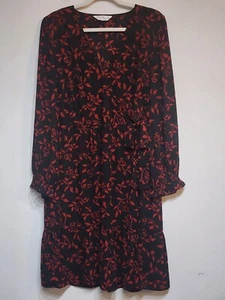 ESTELLE Dress Size 2X Shadow Floral Faux Wrap Long Sleeve Black Red - Picture 1 of 11