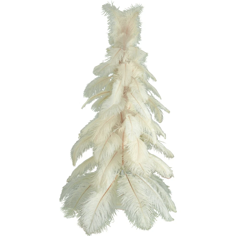 White Ostrich Feather Christmas Tree Real Bird Feather Branches Stand Included - Image 1 of 4