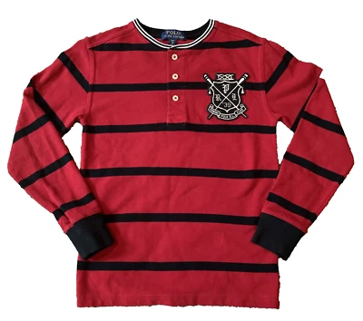 Camisa Polo Ralph Lauren Henley Niños Pequeña 8 Rayas Rojas Malla Remo Club Cresta Foto 1 de 4