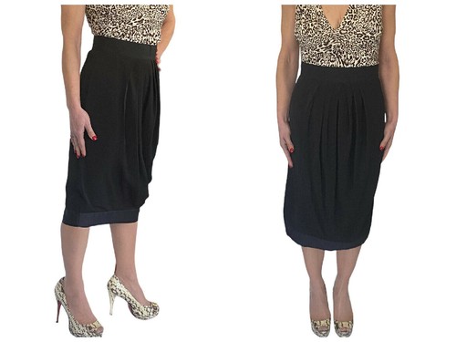 Gonna Valentino Hiver 2008 RUNWAY nera grosgrain midi plissettata taglia 6