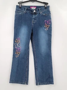 Jordache Jeans Girl Size 12 Blue Straight Mid Rise Stretch Cotton Butterflies - Picture 1 of 7