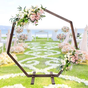 Arco de madera heptagonal para boda marco de flores telón de fondo soporte lugar cena cumpleaños - Imagen 1 de 12