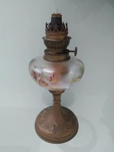 Belle LAMPE a pétrole KOSMOS BRENNER XIXème Peinture verre trempé * 48 - Imagen 1 de 8