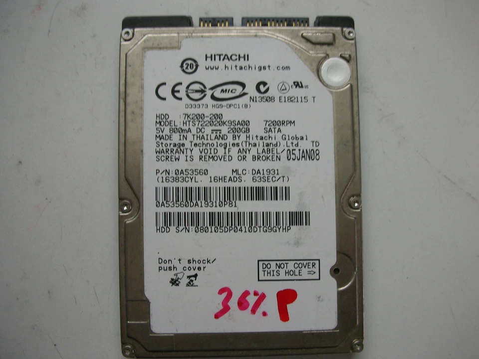 Hitachi HTS722020K9SA00 200GB 220 0A90002 01 2.5" SATA - Image 1 of 1