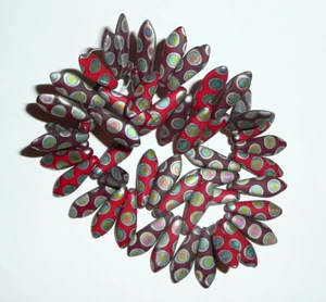 Wonderful Mix of Matte Reds w/ Peacock Finish Czech Glass Dagger Beads 5x15mm  - Picture 1 of 5