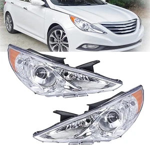 Headlights Lamps for 2011-2014 Hyundai Sonata Projector Headlight Clear Lens Amb - Picture 1 of 6
