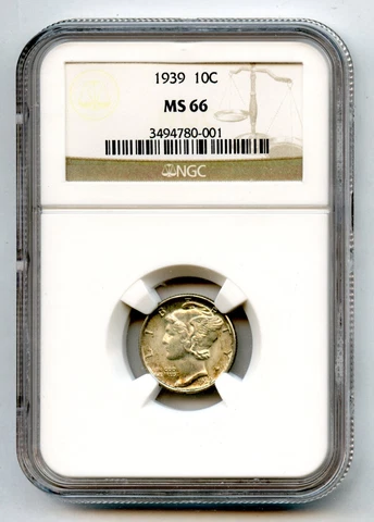 1939 10c Mercury Silver Dime NGC MS 66 Cover