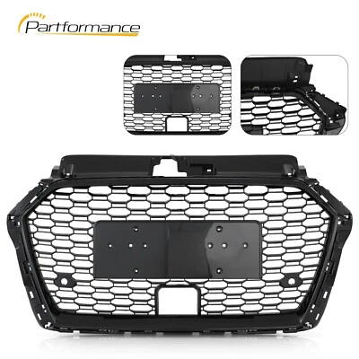 For 2017-2020 Audi A3 8V RS3 Style Front Honeycomb Mesh Grille Gloss Black W/ACC Foto 1 de 4