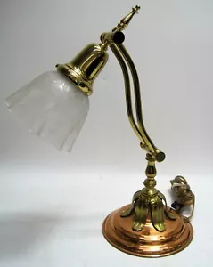 VTG Art Deco Copper & Brass Tulip Base Desk Piano Lamp W/Shade - Picture 1 of 11