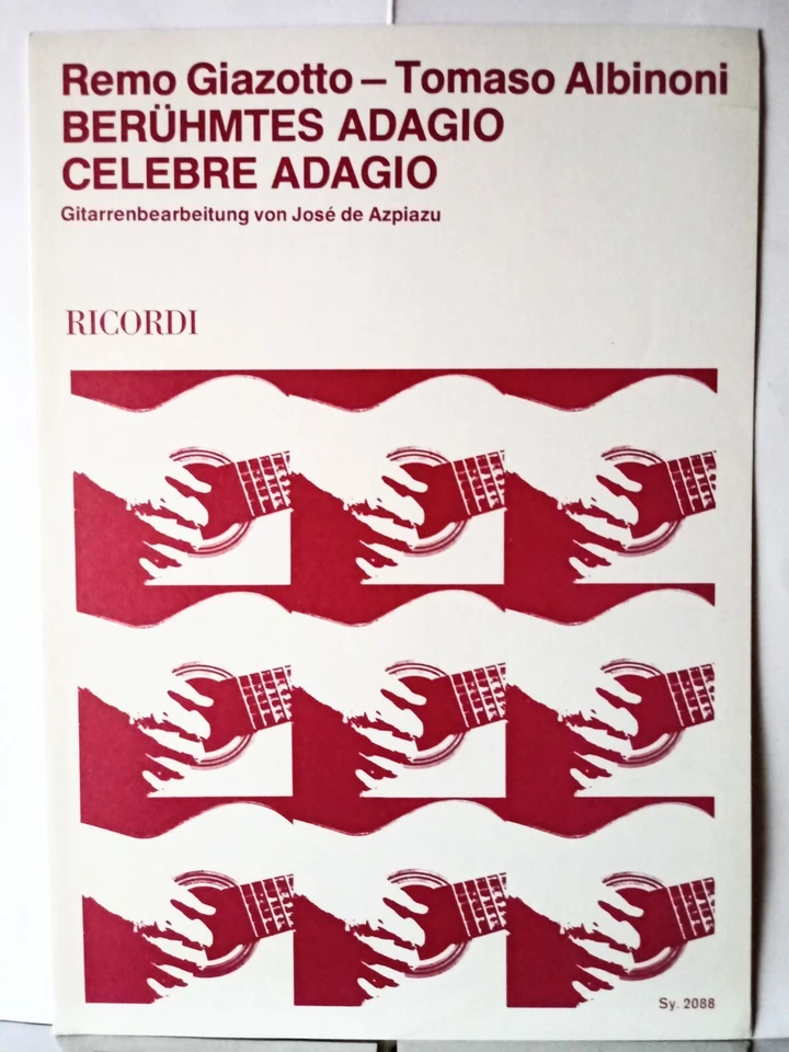 GIAZOTTO ALBINONI Celebre Adagio Spartito per chitarra Azpiazu Ricordi Nuovo - Immagine 1 di 1
