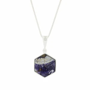 Derbyshire Blue John Necklace Sterling Silver Reversible Pendant DBJ440 - Picture 1 of 4