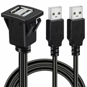 USB DUAL Plug Male AUX Flush Mount Car Boat Motorcycle Mount Extension Cable - Picture 1 of 10
