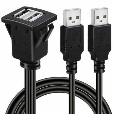 USB DUAL Plug Male AUX Flush Mount Car Boat Motorcycle Mount Extension Cable  - Image 1 of 4