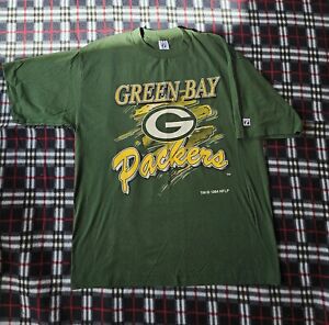 Vintage 90s Green Bay Packers NFL Football Logo 7 Green T Shirt XL 