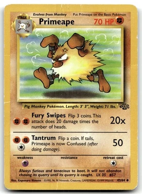Primeape 43/64 Jungle Uncommon Unlimited Pokemon TCG HP - Image 1 of 2