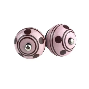 Perillas de gabinete rosa marrón puntos rayas redondas 2,5 longitud herrajes de cerámica - Imagen 1 de 7