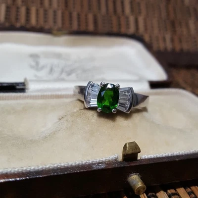 925 Sterling Silver Ring, Genuine Green Diopside And Topaz Ring, Size N US 6.75  - Image 1 of 4