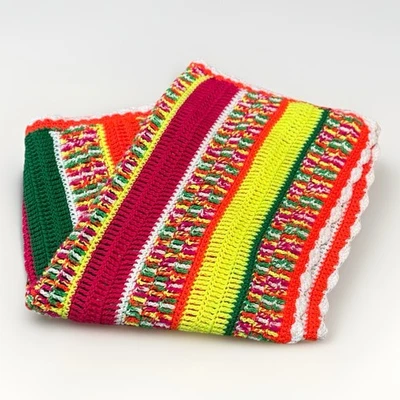 Manta afgana de ganchillo hecha a mano colorida a rayas retro 35x53 vibrante boho Foto 1 de 4